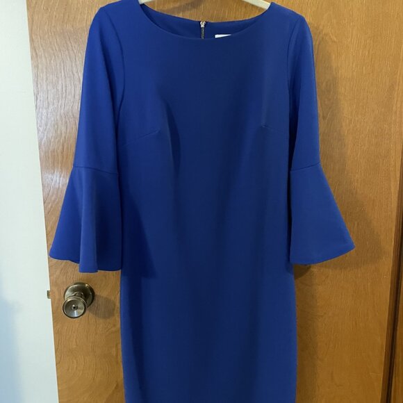 Calvin Klein Royal Blue Dress Sheath Ruffle Sleeve Size 8 EUC Worn Once - Picture 5 of 8